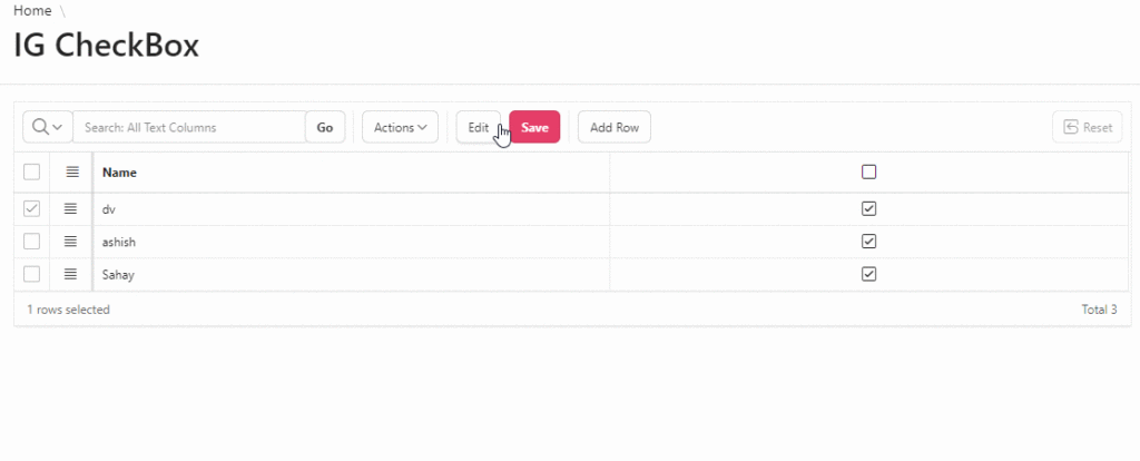 Interactive Grid Checkbox
