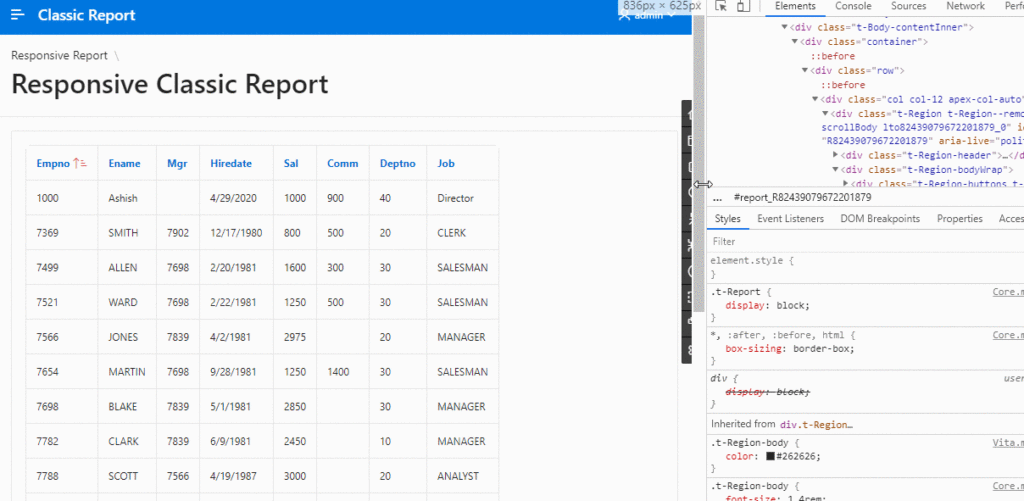 Reflow Report in Oracle APEX