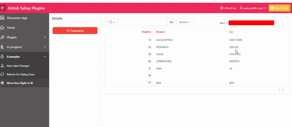 Set item at right of interactive Report search bar Oracle APEX